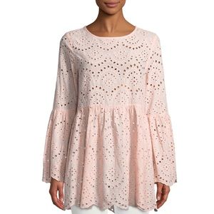 Lumie Pastel Pink Embroidered Lace Bell Sleeve Tunic
